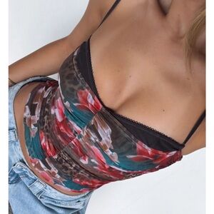 White Fox Boutique Floral Bustier in Red and Teal